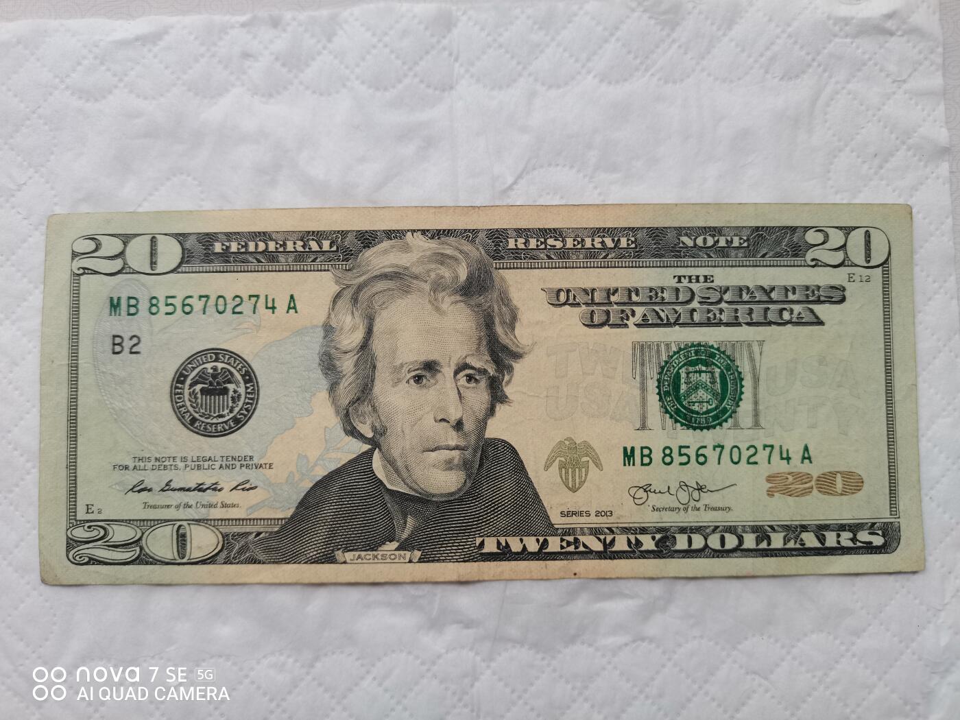 美国钱币 20美元纸币