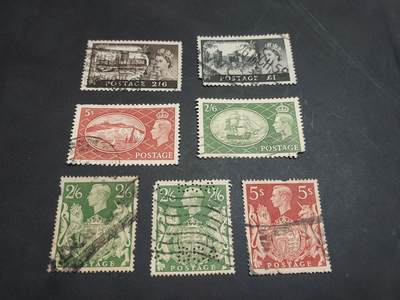 博彦收藏  11月17日 8点 邮票专场 - 英国 普票旧票7枚 均有破损/薄等问题