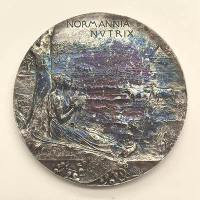 博洋堂世界钱币拍卖第146期（全场包邮） - 法国68mm世博会1912年铜镀银巨大章，女神和城市风景并存的超大艺术大件！