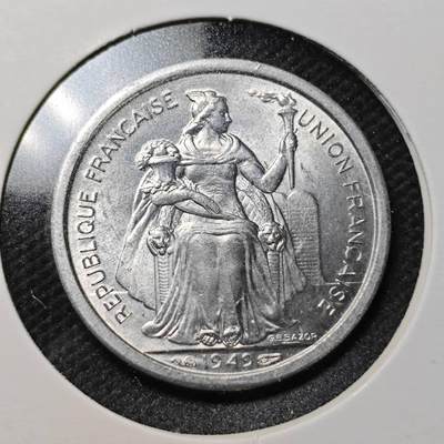 KK钱币收藏小铺  第370场  2月预留时间 周末发货 -  1949法属新喀里多尼亚1法郎 好品