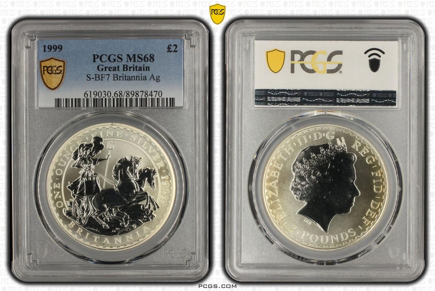 S&S Numismatic世界钱币-拍卖 第115期  获奖币*英国1999年 不列颠尼亚 2英镑纪念银币 PCGS MS68