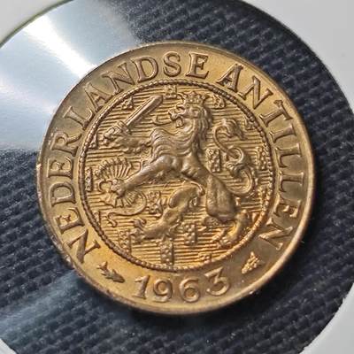 KK钱币收藏小铺  第370场  2月预留时间 周末发货 -  1963荷属安地列斯1分铜币 好品
