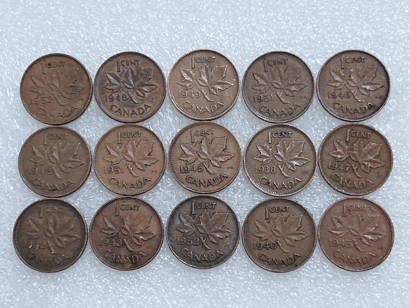 第一海外回流一元起拍收藏 散集专场  第265期 加拿大枫叶版1分硬币 15枚 乔治六世