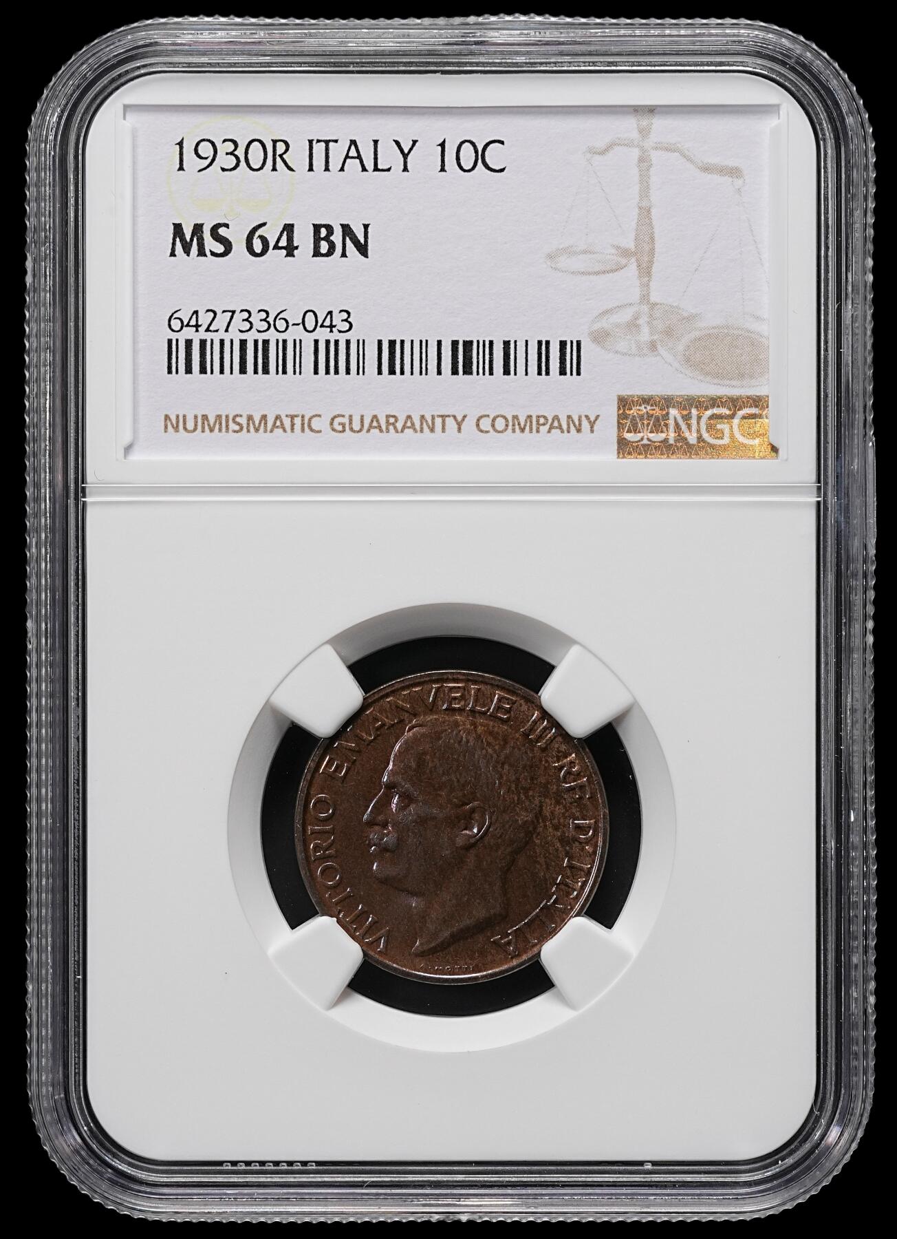 修遠堂世界钱币第九十三期 NGC MS64BN 1930年意大利10分铜币