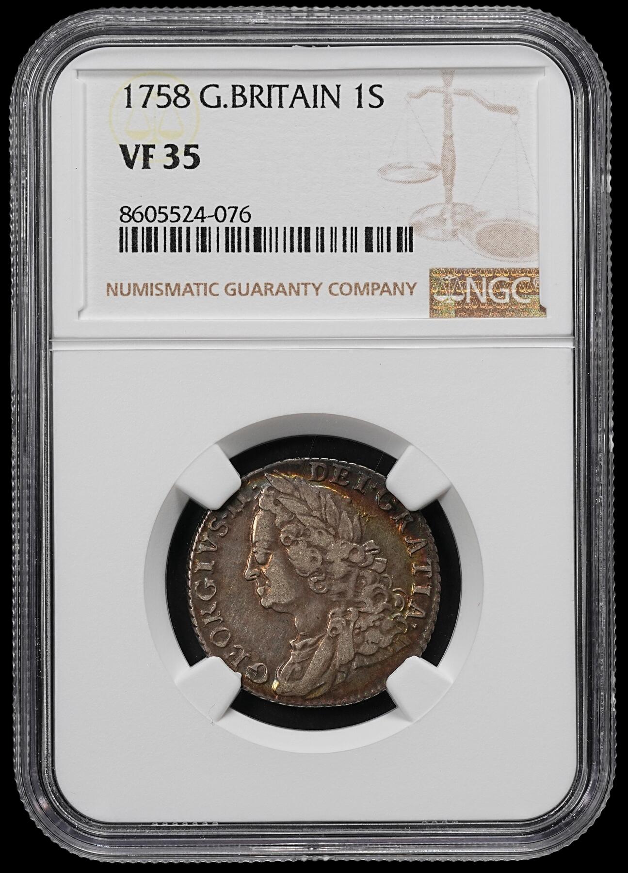修遠堂世界钱币第九十三期 NGC VF35 1758年英国1先令银币
