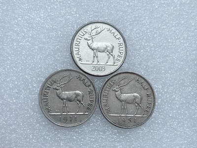 第一海外回流一元起拍收藏 散集专场  第265期 - 毛里求斯1/2卢比硬币 3枚 三个版本