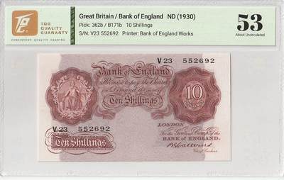 2025十一月第四期，总202期 - 英格兰A序列10先令Cattern签名TQG53分无47，极稀有战前1930年代常规发行褐色版稀有签名（常见品种一般发行于1950年代）