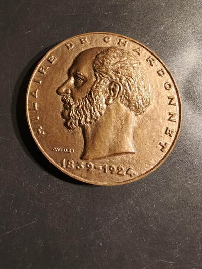 老王徽章第163期 13-15日三场连拍 16日统一发货  13、14日结束后可寄存 -  法国工程师和发明家伊莱尔·德·夏尔多内（人造丝之父）大铜章      直径62mm.     重量120.1g