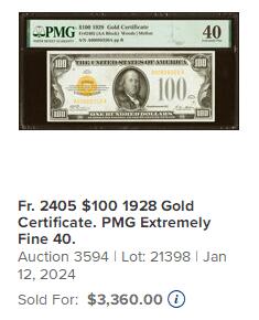 【Blue Auction】世界纸币精拍第750期——18级TOP拍卖/信誉/品质/专业/高效💫  【AA冠无47】美国1928年100美金 黄金券 TQG40 高值少见 价值较高 (PMG30-40分参考价如下）