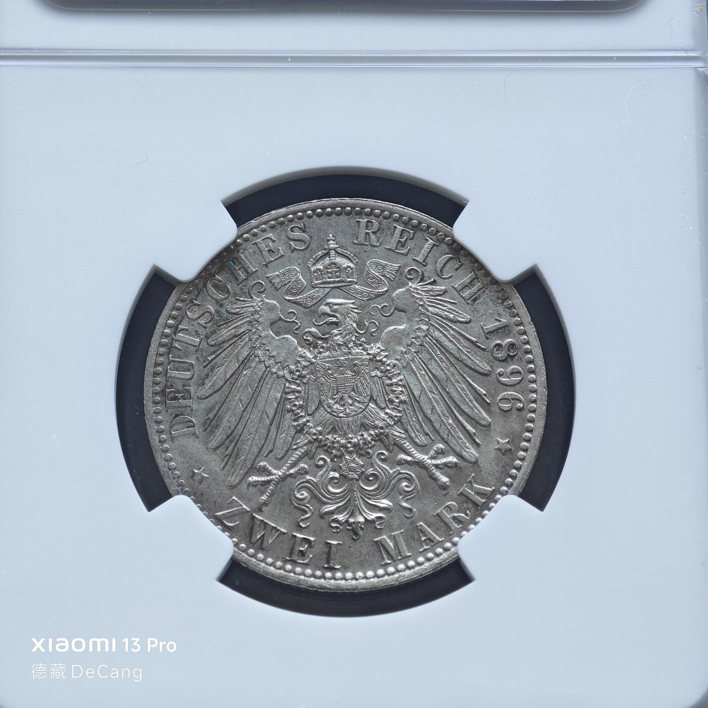 【德藏】世界币章拍卖第153期（拍品征集中~欢迎藏友联系） 1896年 德国安哈特弗里德里希2马克银币 NGC UNC 状态安逸 淡包浆 NGC严评