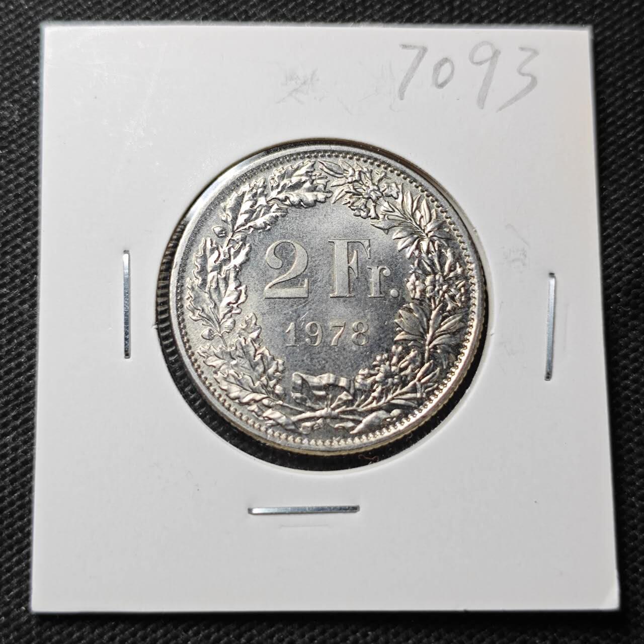 KK钱币收藏小铺  第370场  2月预留时间 周末发货  1978瑞士2法郎 好品