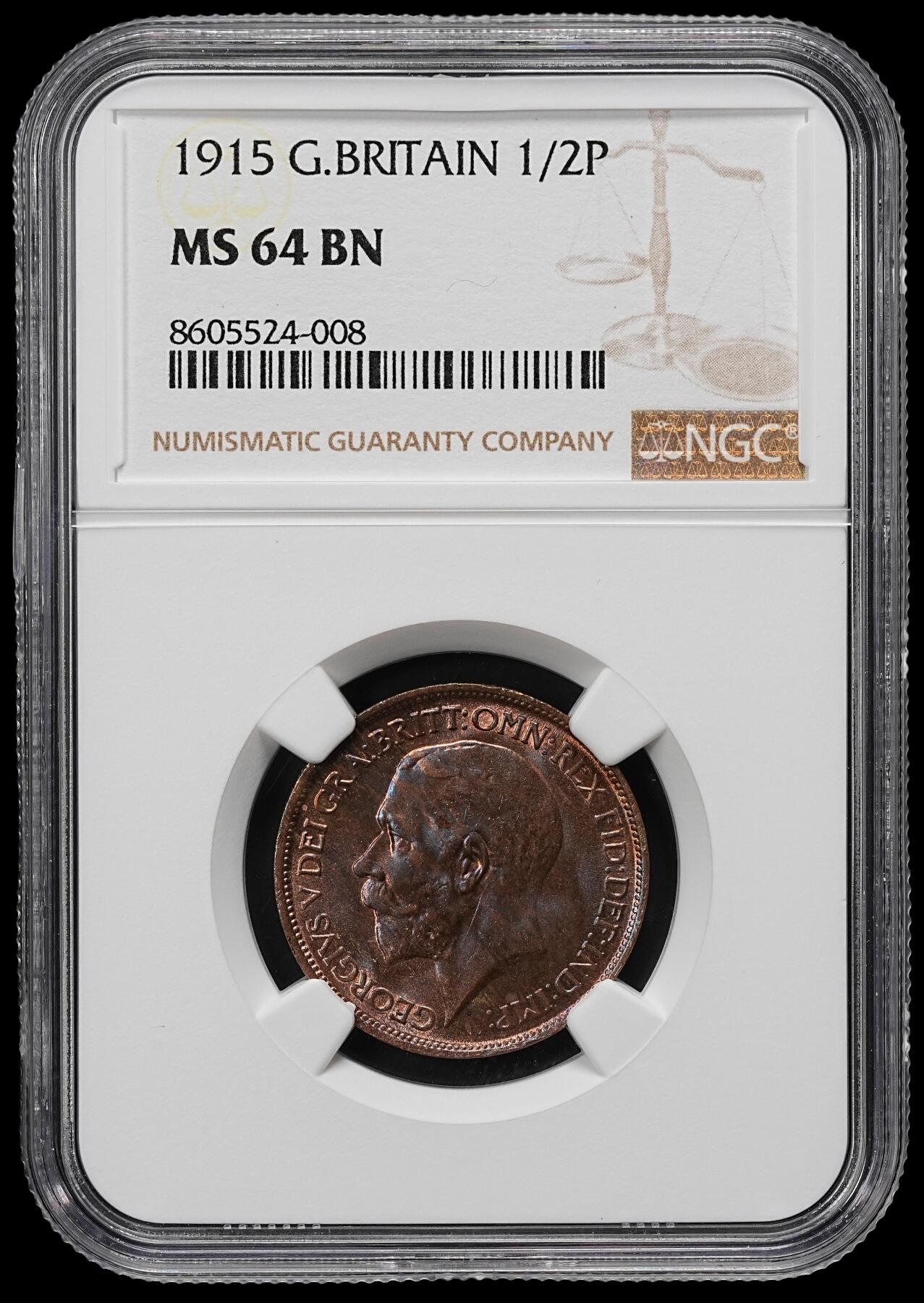 修遠堂世界钱币第九十三期 NGC MS64BN 1915年英国1/2便士铜币