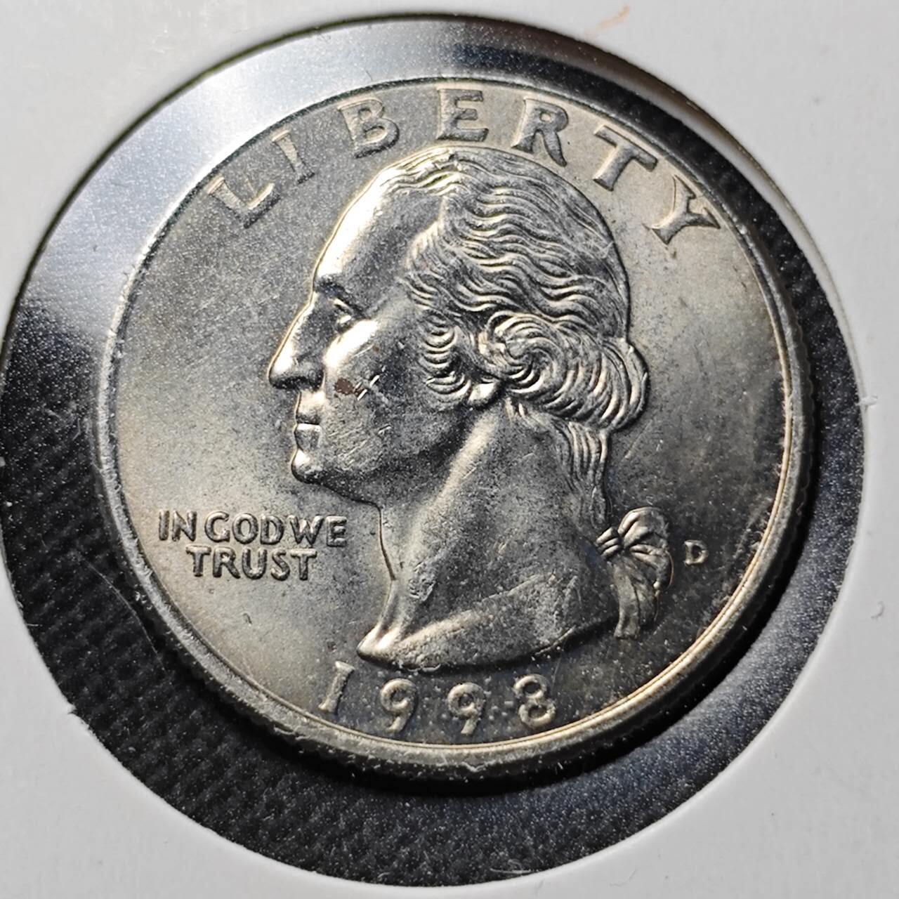 KK钱币收藏小铺  第370场  2月预留时间 周末发货  1998美国25分 好品