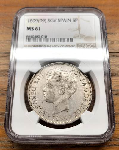 泉海漫舟·凡希社世界钱币微拍第三百十四期 - 1899西班牙阿丰索十三世5比塞塔大银NGC-MS61