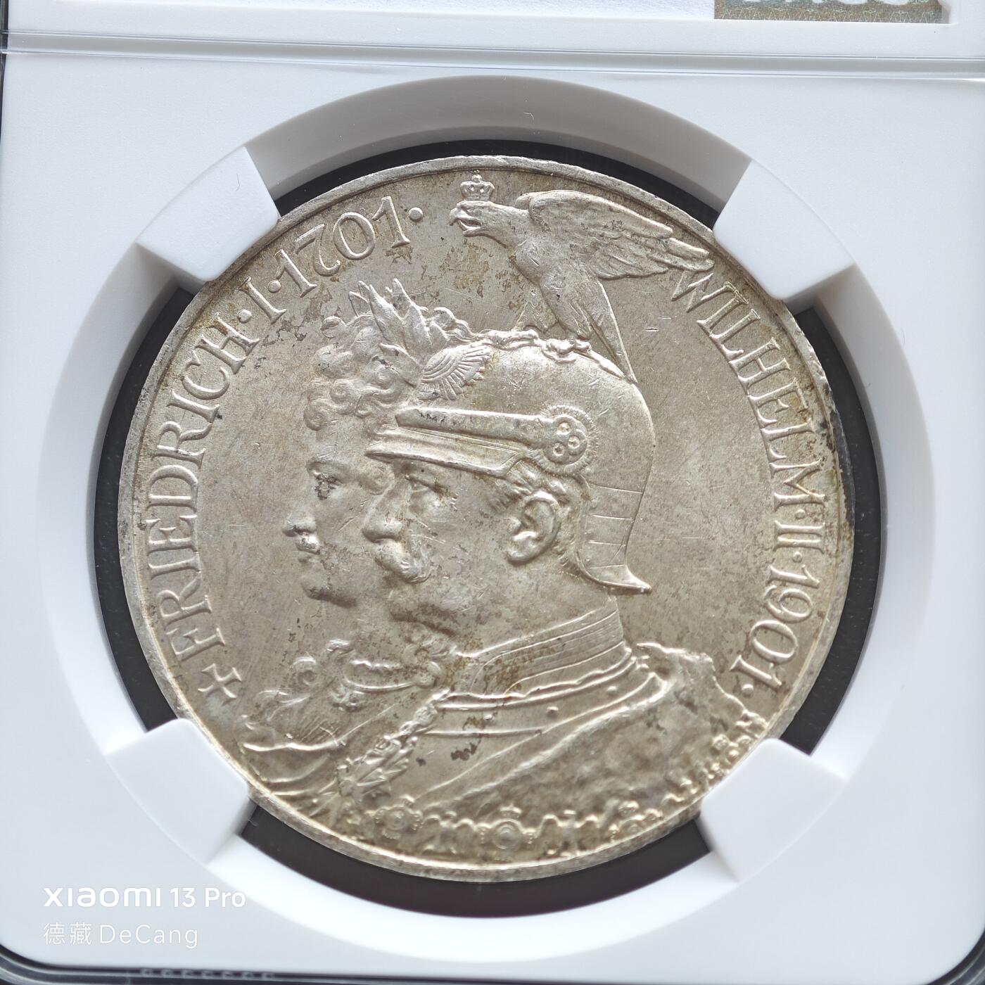 【德藏】世界币章拍卖第153期（拍品征集中~欢迎藏友联系） 1901年 德国普鲁士建国200周年5马克银币 NGC MS63 状态极佳 淡包浆 转光十足