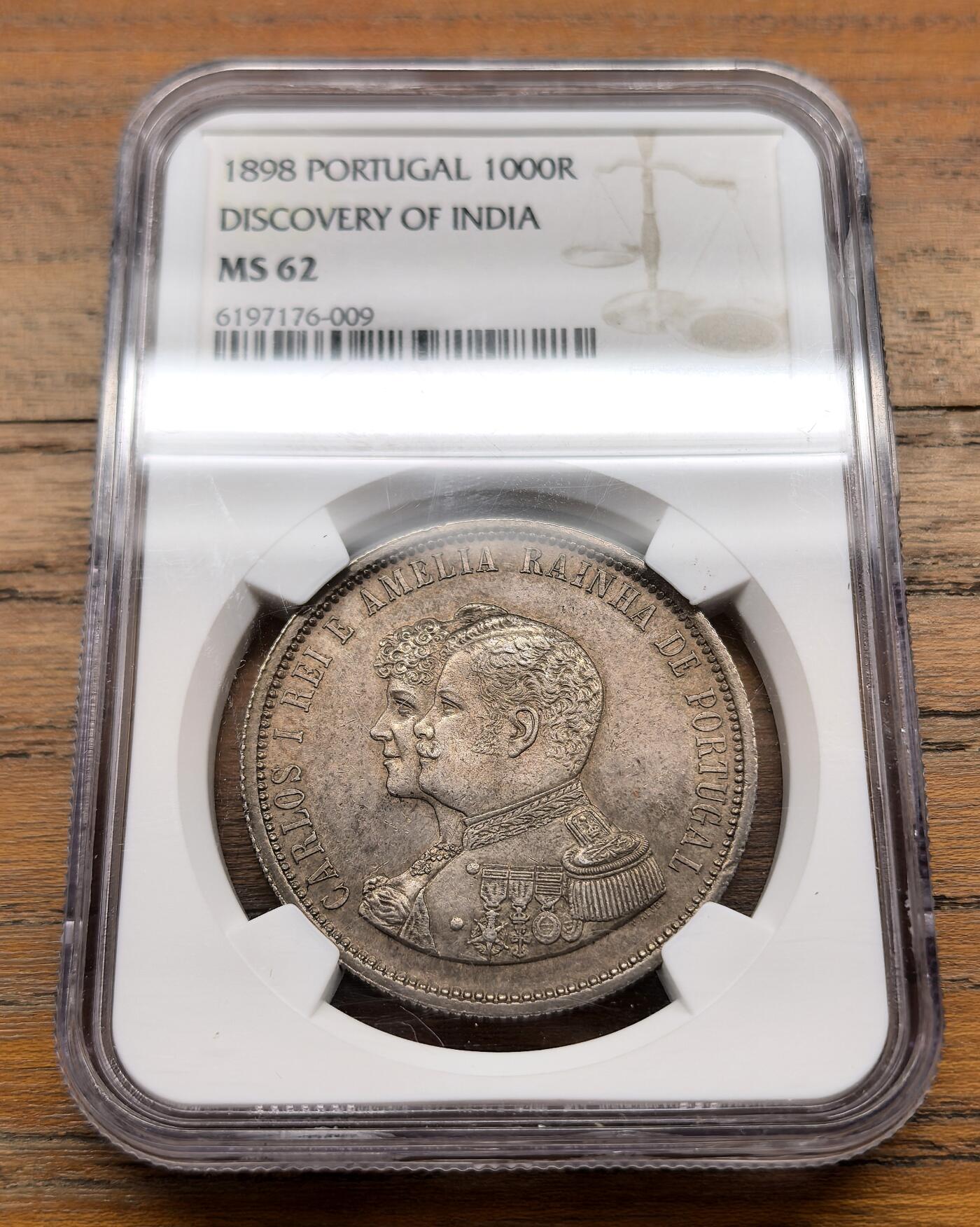 泉海漫舟·凡希社世界钱币微拍第三百十四期 1898葡萄牙发行印度400周年纪念1000Reis大银NGC-MS62