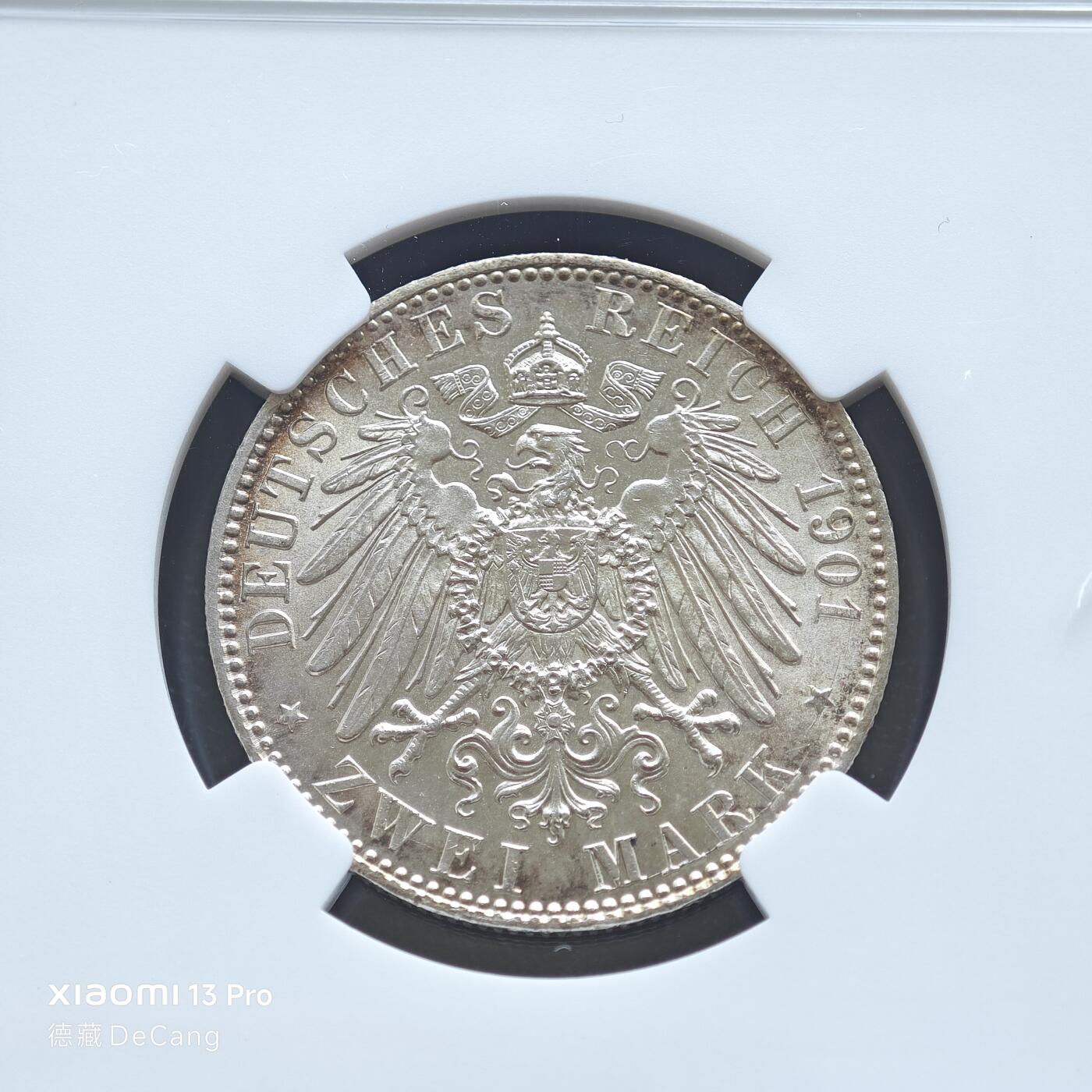 【德藏】世界币章拍卖第153期（拍品征集中~欢迎藏友联系） 1901年 德国普鲁士建国200周年2马克银币 NGC MS62 淡包浆 转光十足