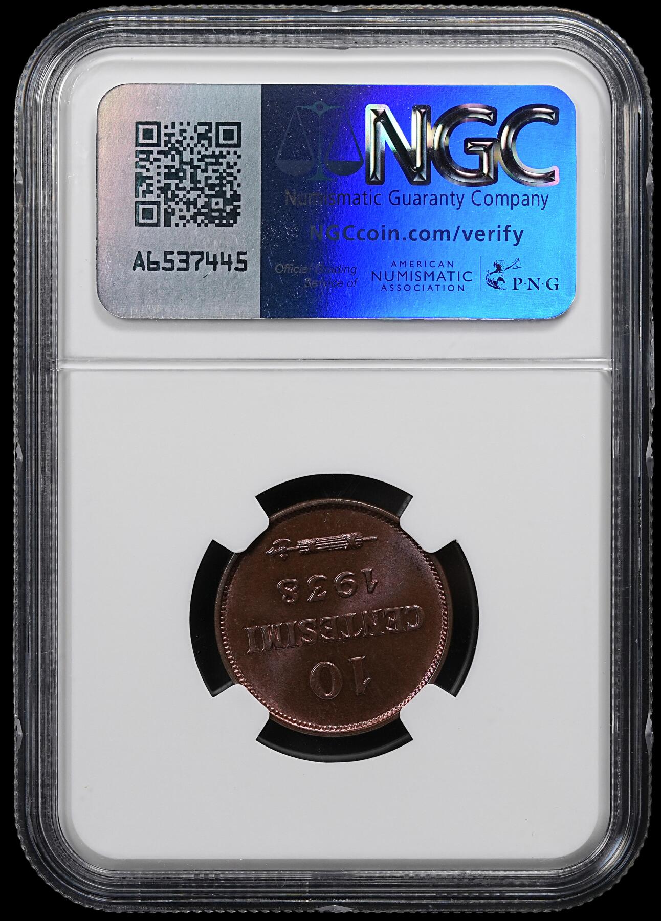 修遠堂世界钱币第九十三期 NGC MS65RB 1938年圣马力诺10分铜币