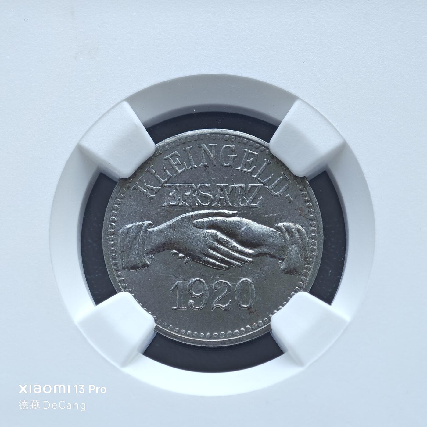 【德藏】世界币章拍卖第153期（拍品征集中~欢迎藏友联系） 1920年 德国紧急时期库普斯乌梅格10芬尼铁币 保存不易 NGC MS63 状态极佳