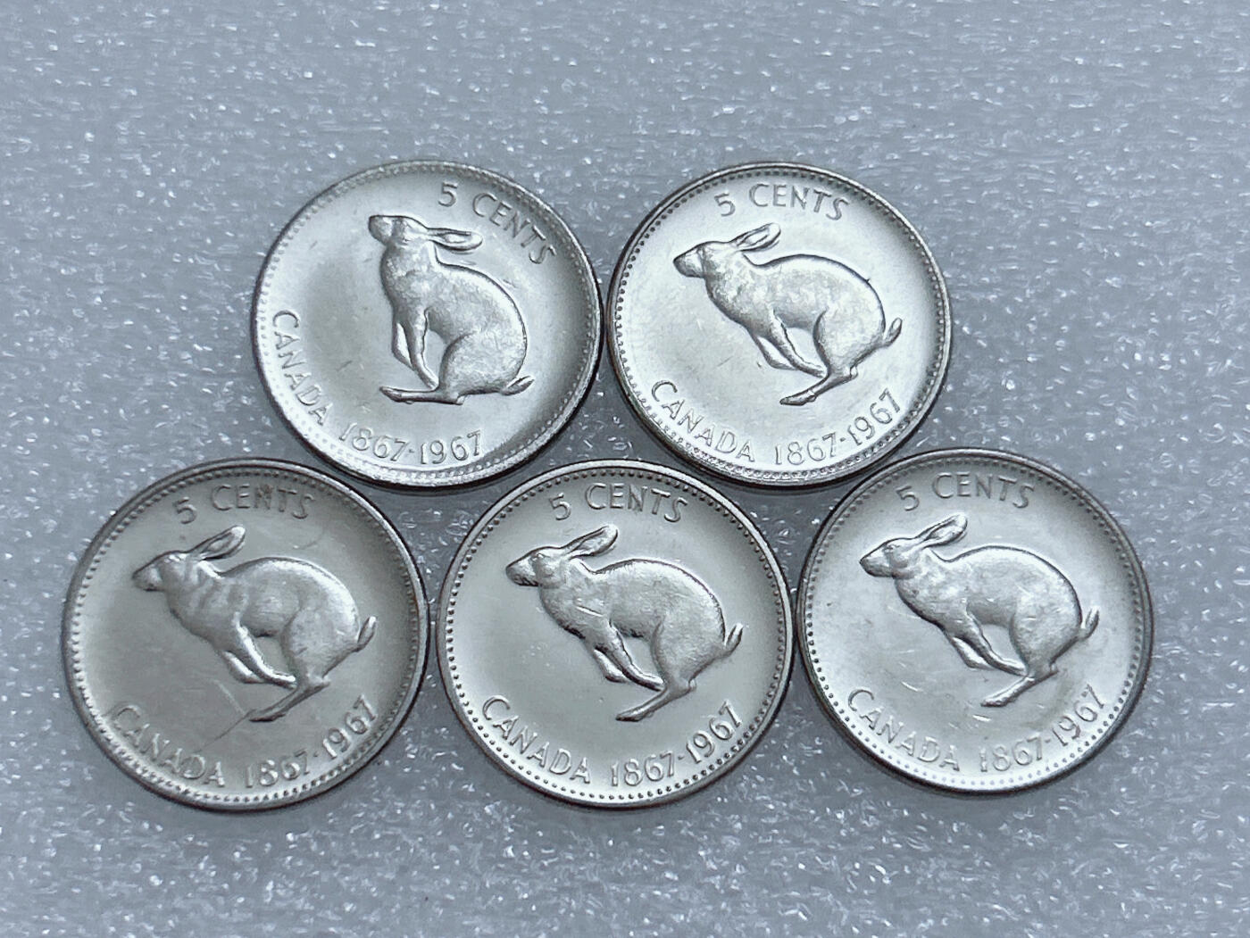 第一海外回流一元起拍收藏 散集专场  第265期 1967加拿大联邦百年纪念五分硬币 5枚 好品