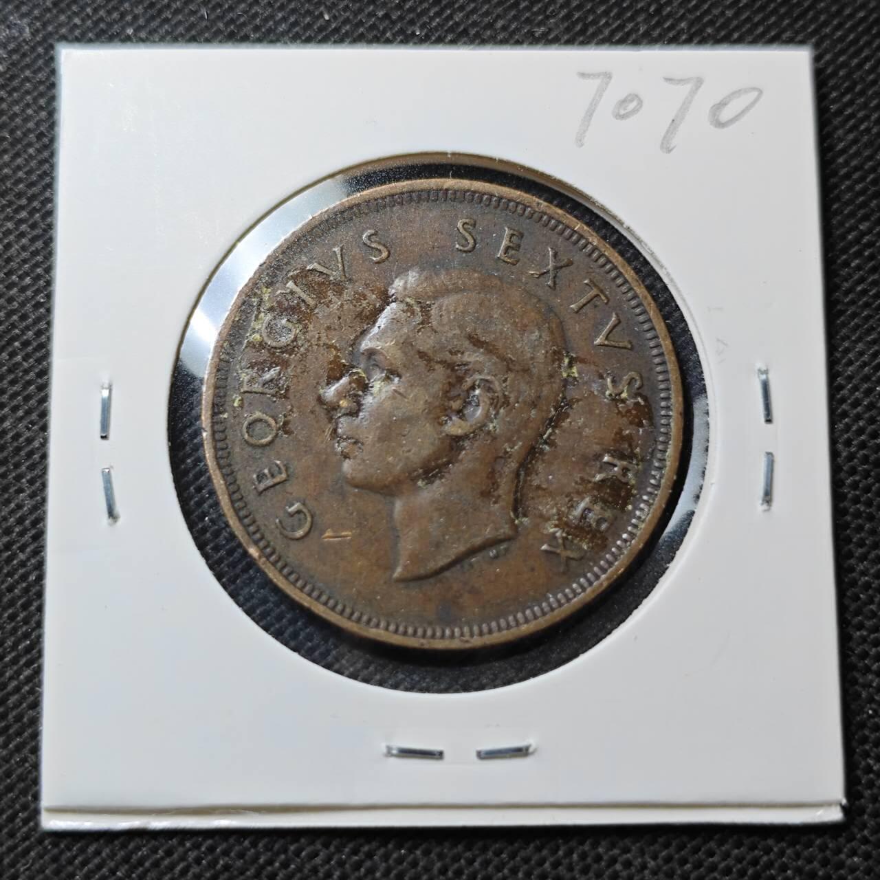 KK钱币收藏小铺  第370场  2月预留时间 周末发货  1952英属南非 乔六1便士铜币