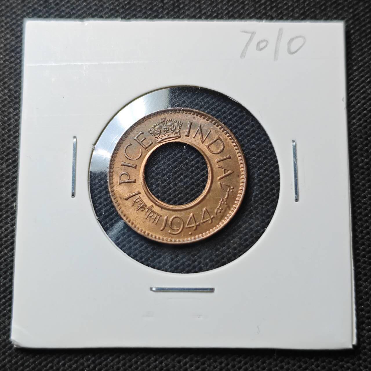 KK钱币收藏小铺  第370场  2月预留时间 周末发货  1944英属印度1派沙铜币