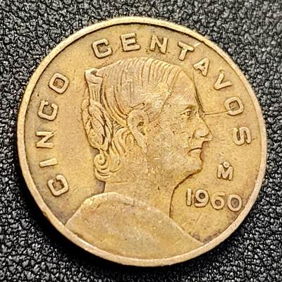 泉币菌-第128附加场-精品福利场（本场拍品多，请提前出价） - 墨西哥1960年5分  人物币 铜币