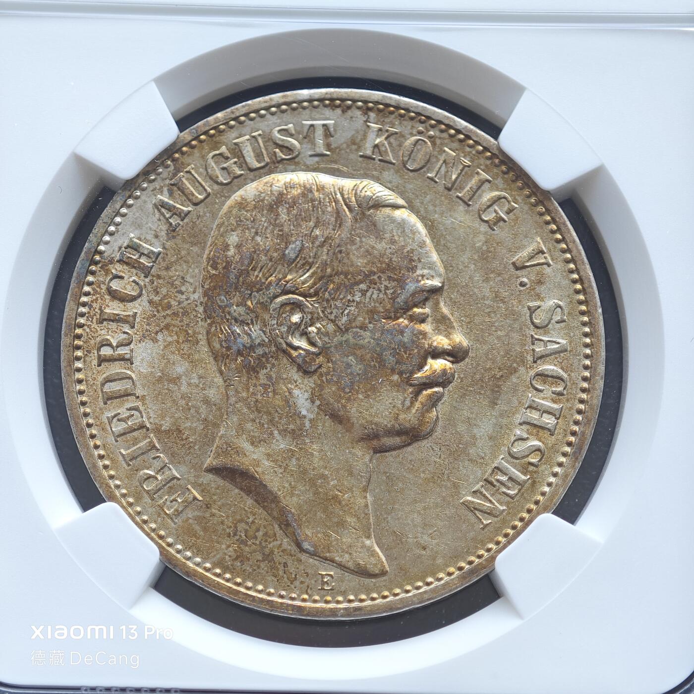 【德藏】世界币章拍卖第153期（拍品征集中~欢迎藏友联系） 1914年 德国萨克森弗里德里希5马克大银币 NGC MS61 状态极佳 金属包浆 极具吸引力