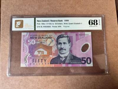 【Blue Auction】世界纸币精拍第750期——18级TOP拍卖/信誉/品质/专业/高效💫 - 【a版无47】新西兰1999年50元 毛利人领袖 冠鸦 TQG68EPQ