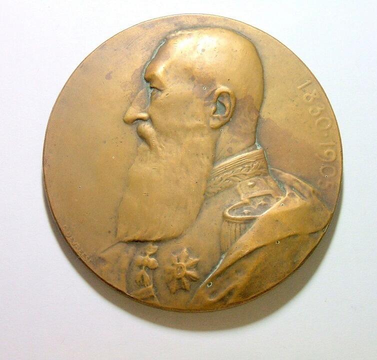 【艺术】比利时艺术大章1905年 女神雄狮 利奥波德二世高浮雕精制大铜章 70MM 135克