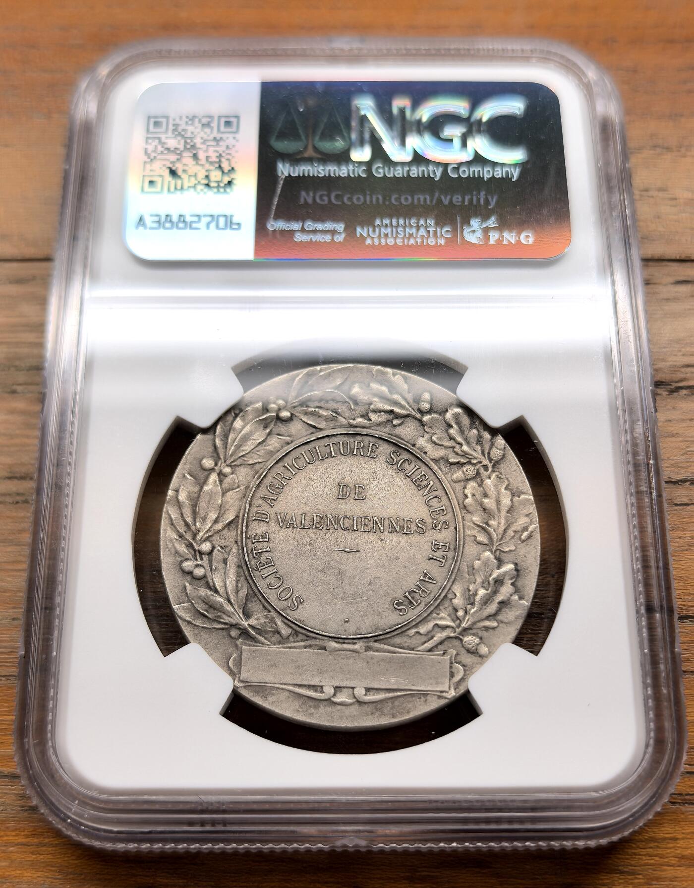 泉海漫舟·凡希社世界钱币微拍第三百十四期 十九世纪法国农业、科学与艺术协会纪念银章NGC-MS62