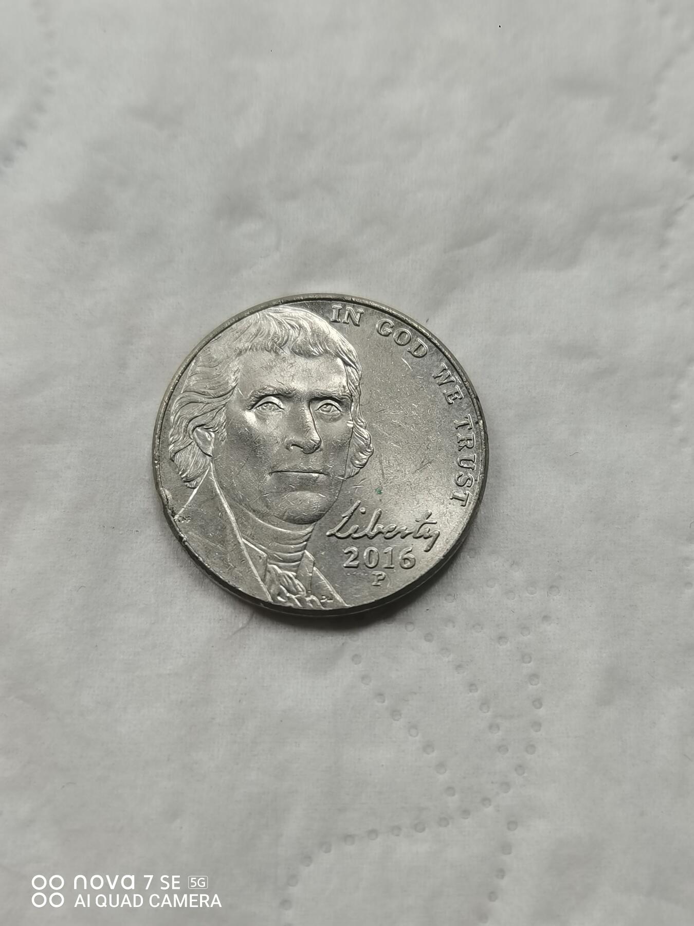 美国钱币 2016年五美分镍币