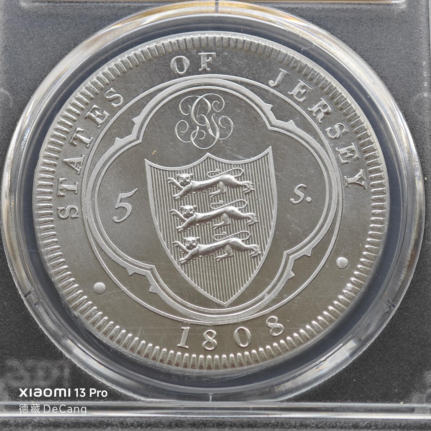 【德藏】世界币章拍卖第153期（拍品征集中~欢迎藏友联系） 1808年(后铸) 泽西岛精制5先令 PCGS PR67CAM 非常规币目录编号#M8b 状态极佳