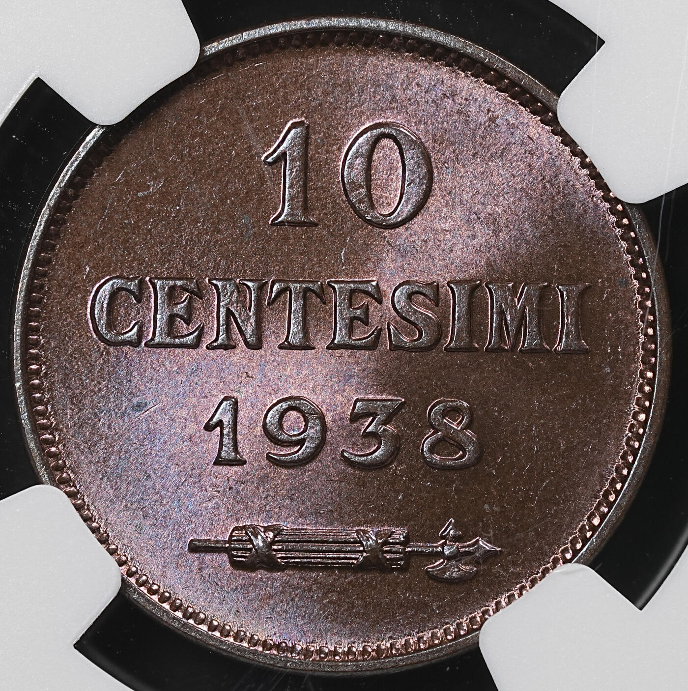 修遠堂世界钱币第九十三期 NGC MS65RB 1938年圣马力诺10分铜币