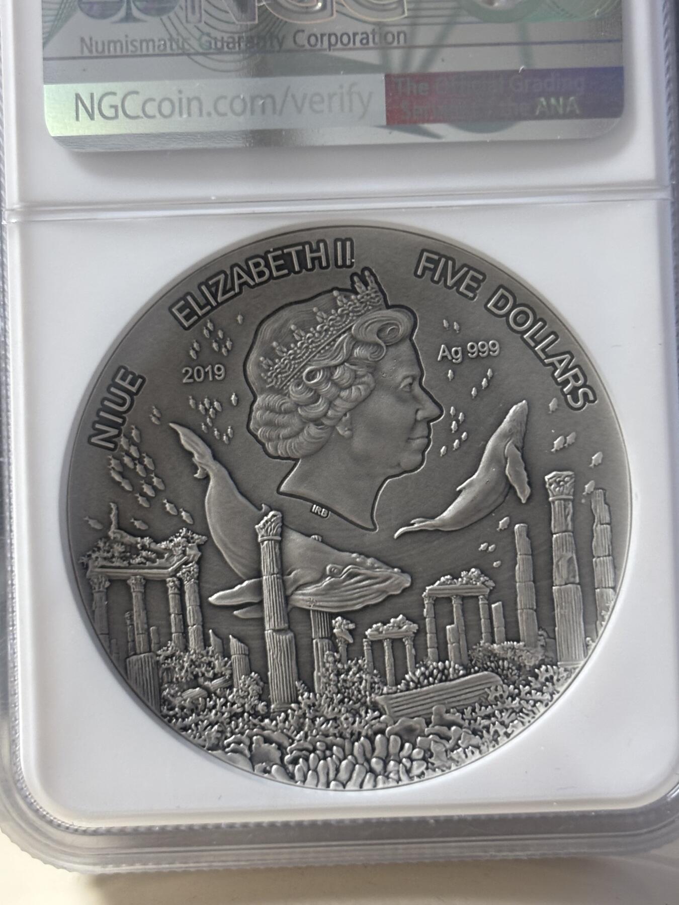 第181期拍卖 纽埃2020年传说之地亚特兰蒂斯2盎司高浮雕银币NGC-MS70原盒证书，999银，发行500枚