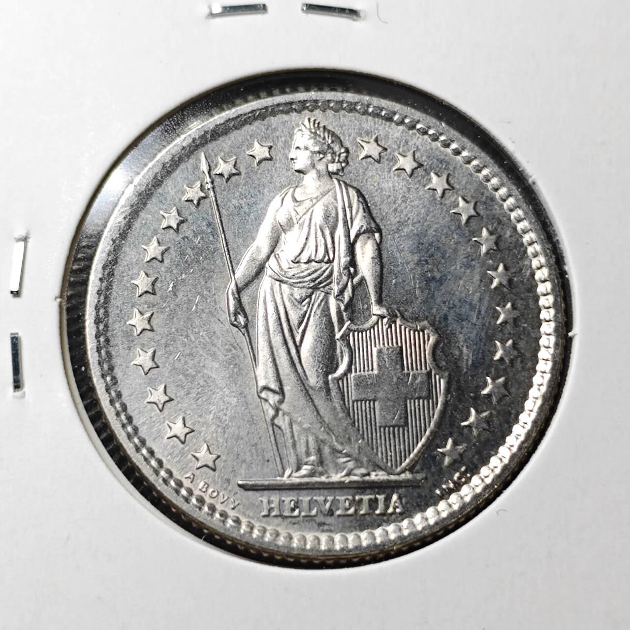 KK钱币收藏小铺  第370场  2月预留时间 周末发货  1978瑞士2法郎 好品