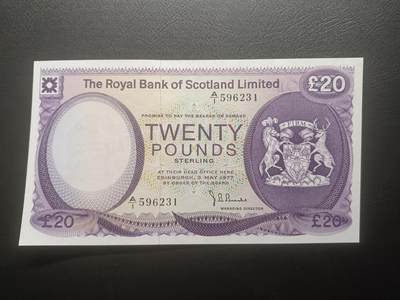 2025十一月第四期，总202期 - 苏格兰皇家银行1977年20镑AUNC首冠A/1，银行徽章和布罗迪克城堡，少见中高面值