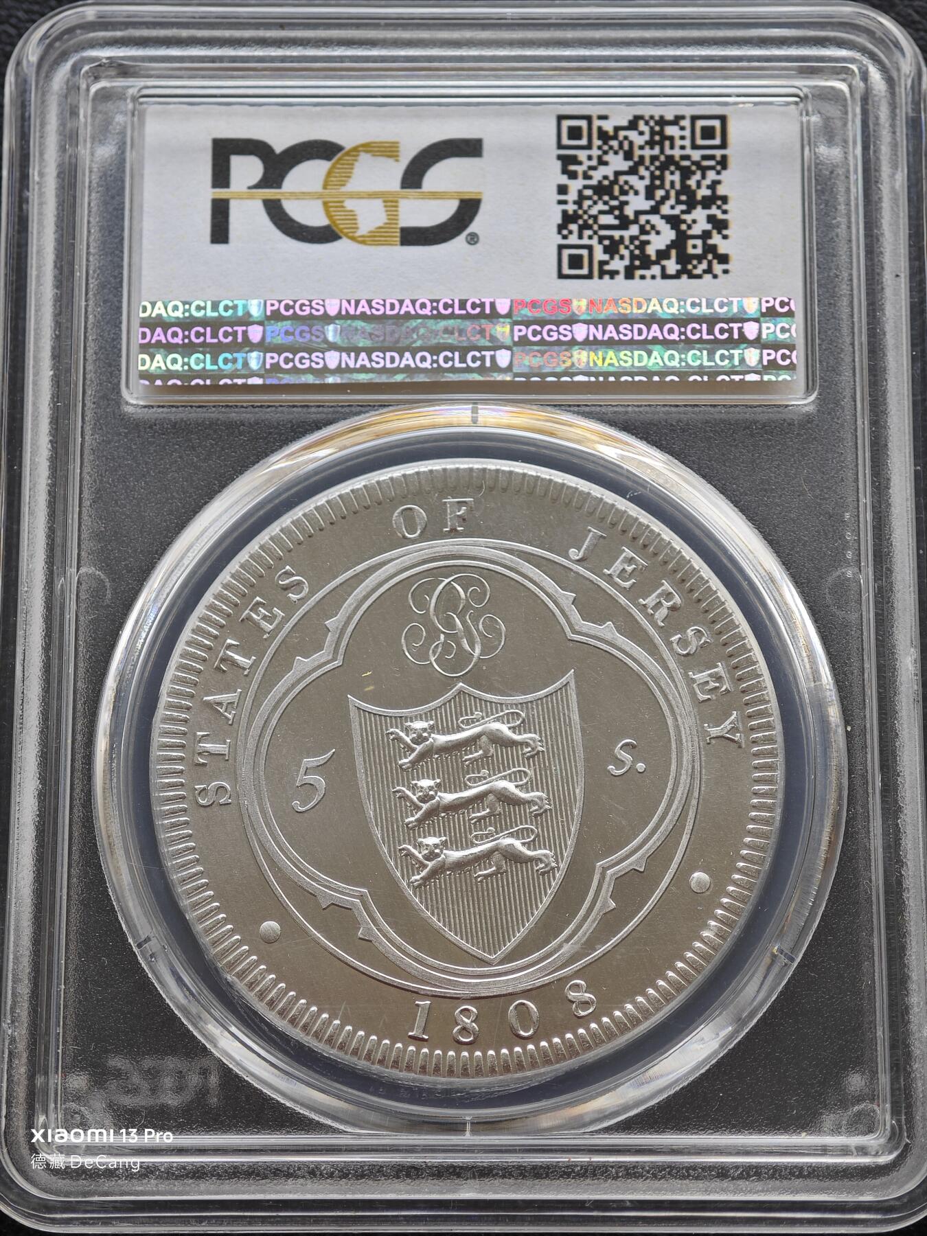 【德藏】世界币章拍卖第153期（拍品征集中~欢迎藏友联系） 1808年(后铸) 泽西岛精制5先令 PCGS PR67CAM 非常规币目录编号#M8b 状态极佳
