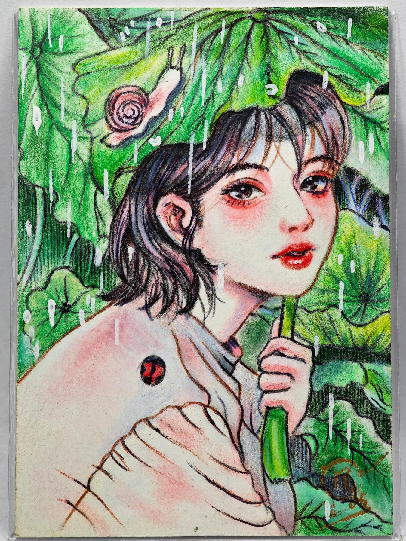 白泽拍卖卡牌手绘专场第28期（细雨生寒、寻梅闻香） 2025 风屿手绘卡 荷下  砚秋亲签