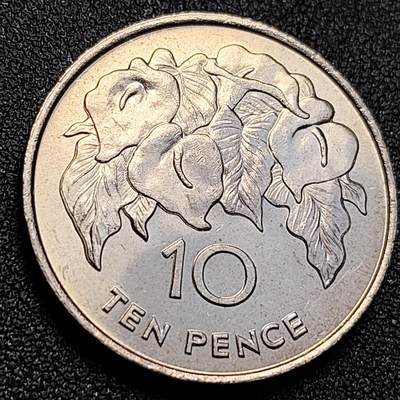 泉币菌-第128附加场-精品福利场（本场拍品多，请提前出价） - 少见 原光UNC 1984年 英属圣赫勒拿和阿森松岛 10便士 大直径28mm 英女王币 关押拿破仑的岛