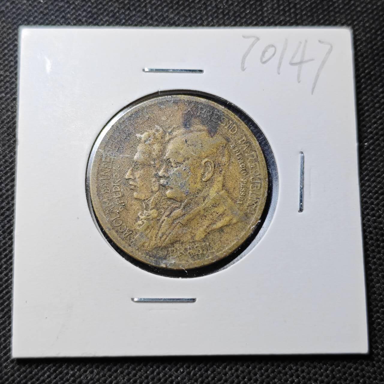 KK钱币收藏小铺  第370场  2月预留时间 周末发货  1922巴西1000瑞斯铜币 纪念币