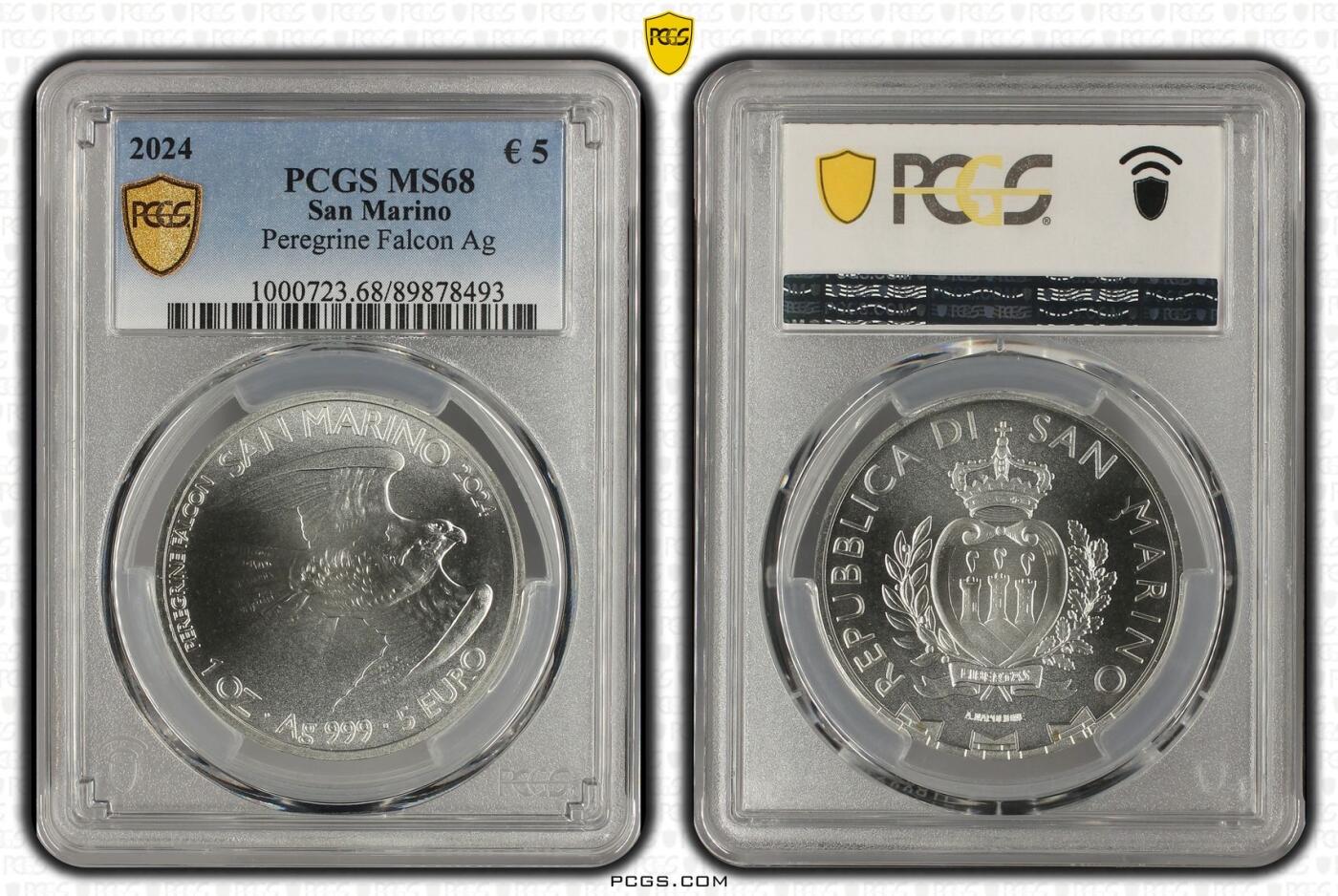 S&S Numismatic世界钱币-拍卖 第115期  圣马力诺2024年 游隼 5欧元1盎司投资银币 PCGS MS68 