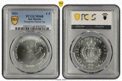 S&S Numismatic世界钱币-拍卖 第115期  - 圣马力诺2024年 游隼 5欧元1盎司投资银币 PCGS MS68 