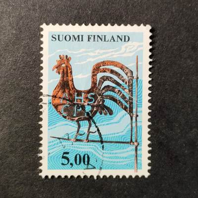 ↓君缘收藏652期☞钱币邮品↓无佣金、可寄存、满30元包邮  - 芬兰邮票，1977年手工艺 公鸡风向标邮票1全