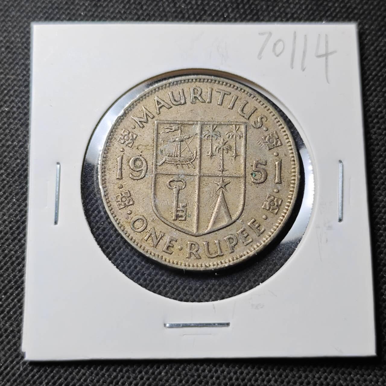 KK钱币收藏小铺  第370场  2月预留时间 周末发货  1951毛里求斯1卢比
