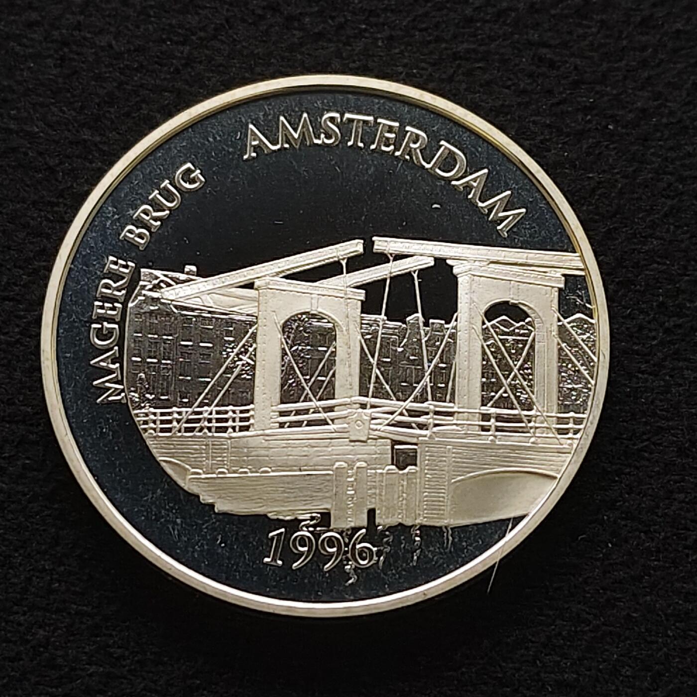 【全场包邮】纯粹捡漏拍477场（免费代拍第14场）调整中 法国1996年100法郎/15埃居双面值欧洲知名建筑系列阿姆斯特丹瘦桥精制纪念银币