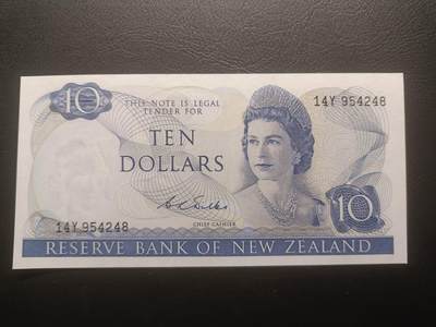 2025十一月第四期，总202期 - 新西兰1975版10元UNC-，珍珠冠女王和食肉鹦鹉，少见品种