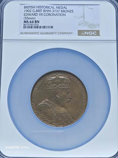 【德藏】世界币章拍卖第153期（拍品征集中~欢迎藏友联系） - 1902年 英国爱德华七世加冕55mm纪念大铜章 NGC MS64BN 经典品种 状态一流 大盒封装