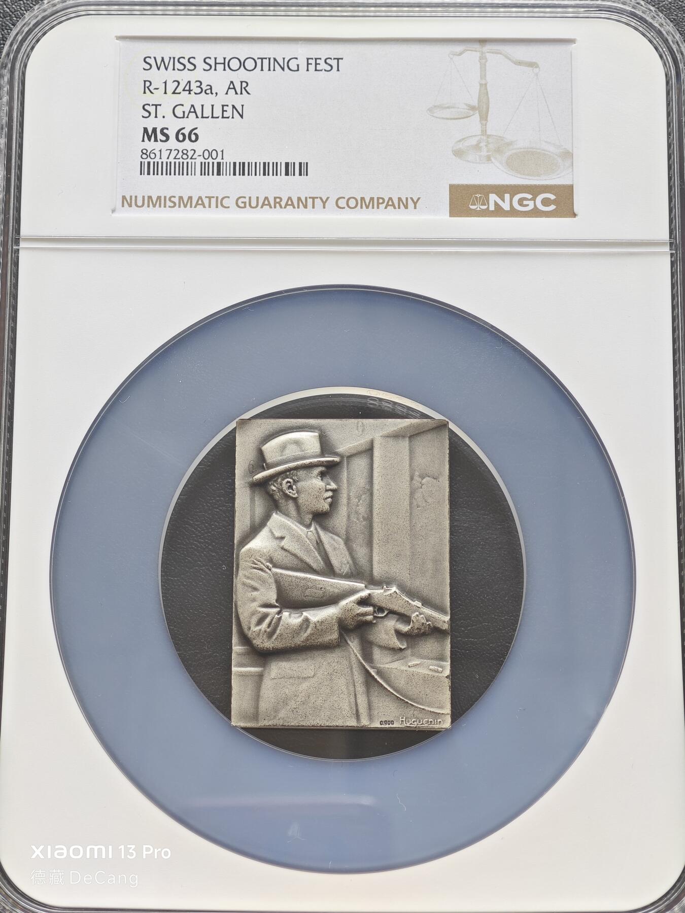 【德藏】世界币章拍卖第153期（拍品征集中~欢迎藏友联系） 19世纪 瑞士圣加仑射击节矩形纪念大银章 NGC MS66 磨砂质感 立体感十足 大盒封装