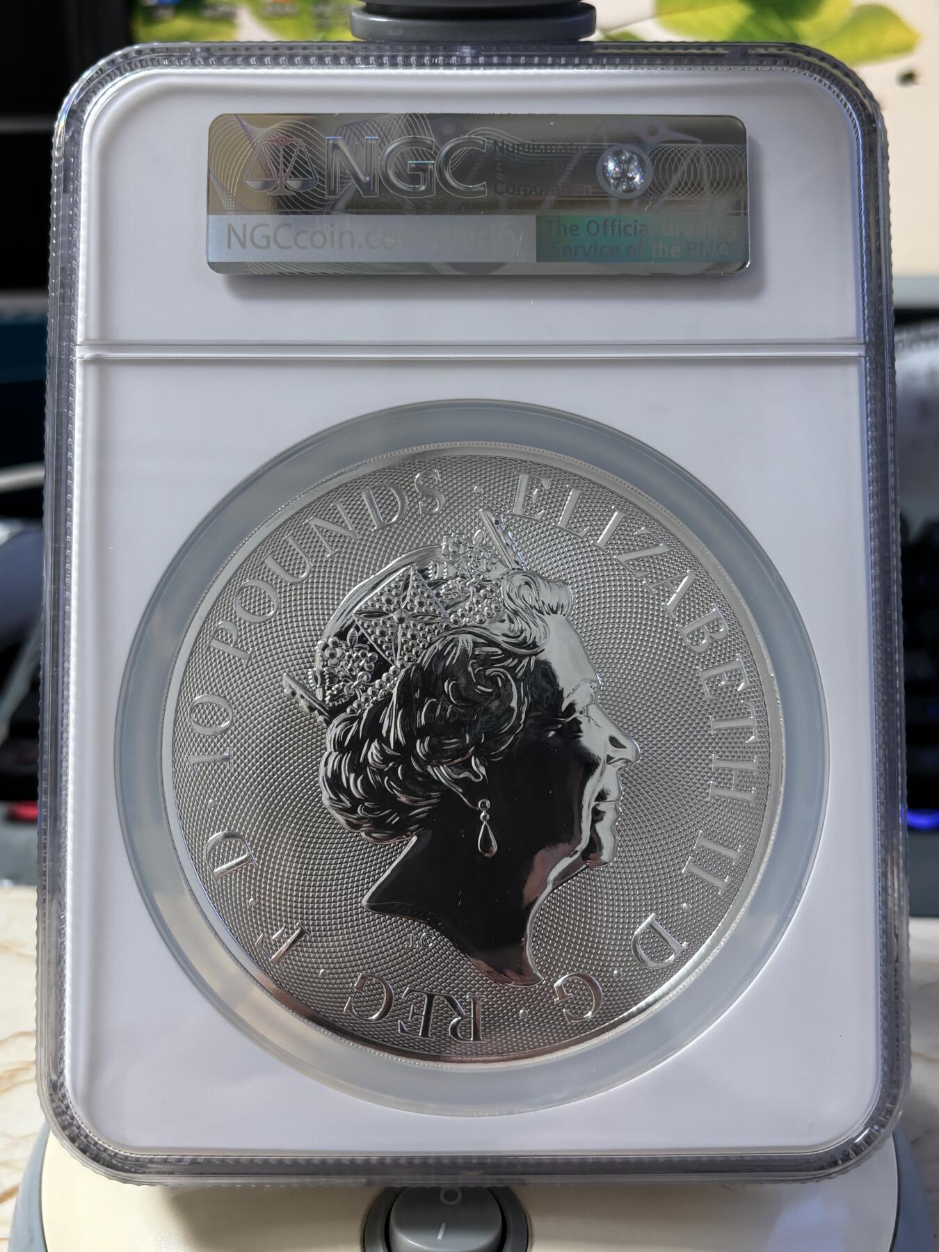 第181期拍卖 英国2019年女王神兽系列克拉伦斯黑牛10盎司纪念银币NGC-MS69,9999银，